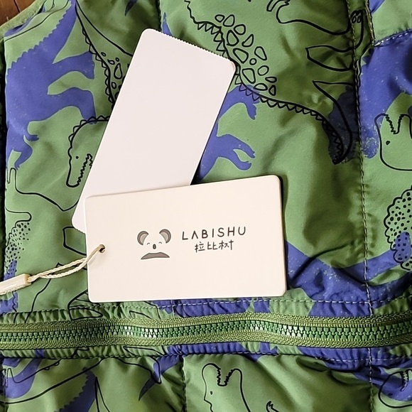 Children Puffer Vest Boys 6-7 years Green Dinosaur print Casual lightweight - Picture 3 of 11